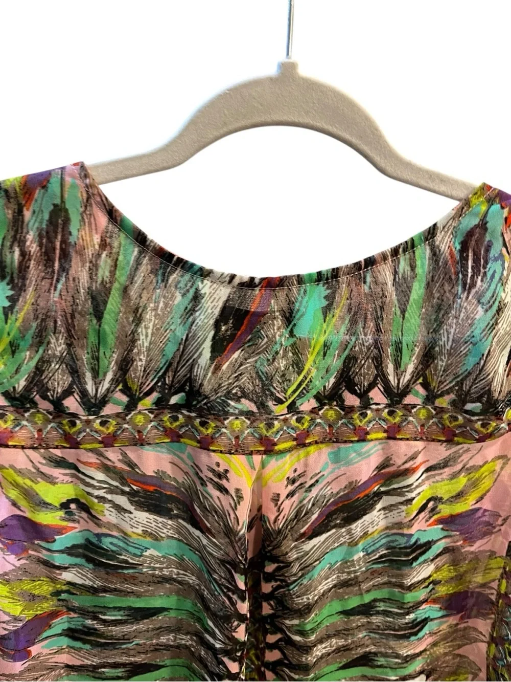 Hale Bob Pink Sleeveless Feather-Print Camisole with Green Accents